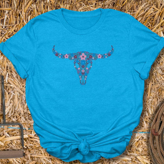 Latigo Cowboy Floral Skull Tee T-Shirt Heather Sapphire / S