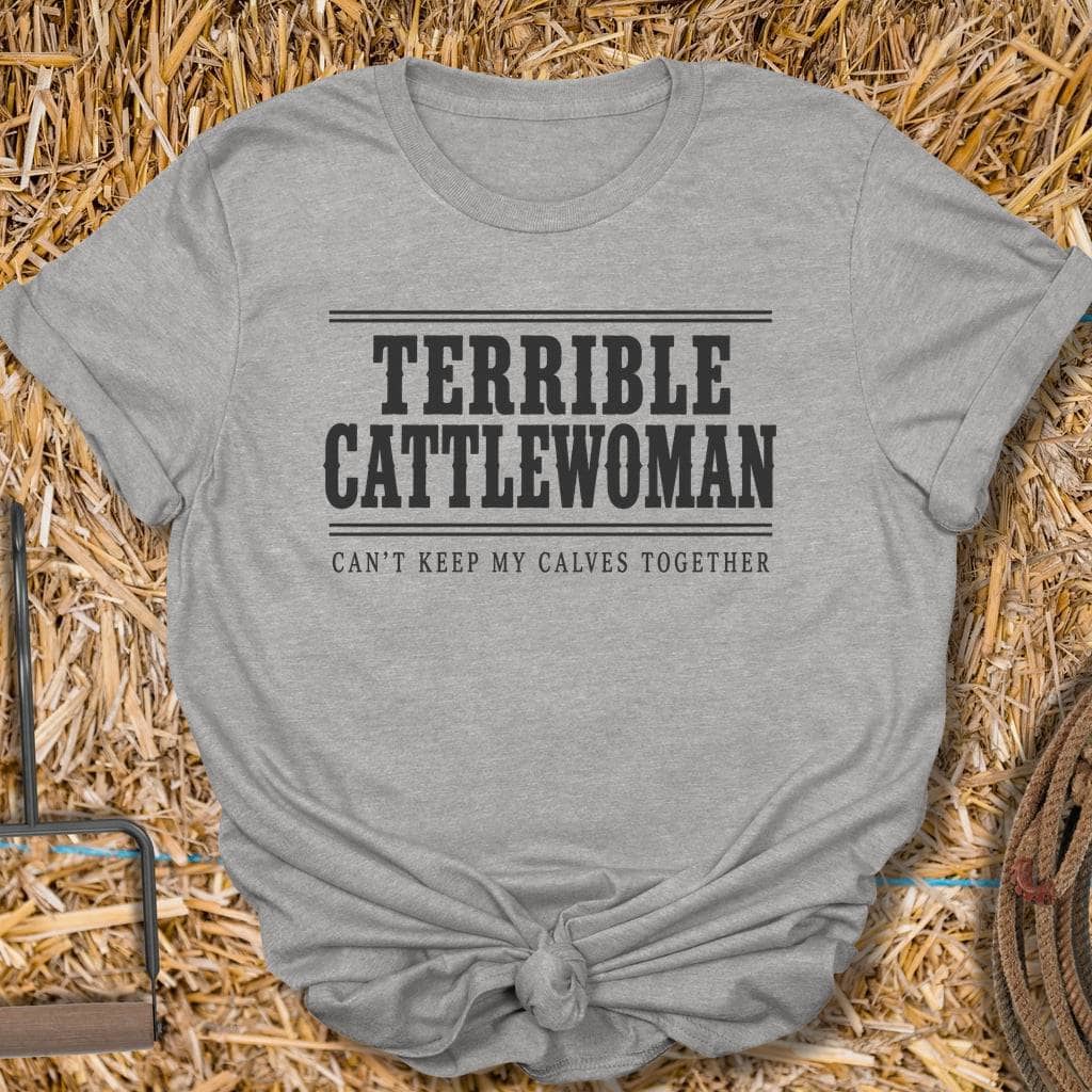 Latigo Cowboy Terrible Cattlewoman Tee T-Shirt S / Sport Grey