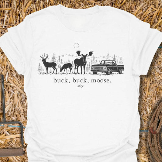 Printify T-Shirt White / S Buck Buck Moose Tee