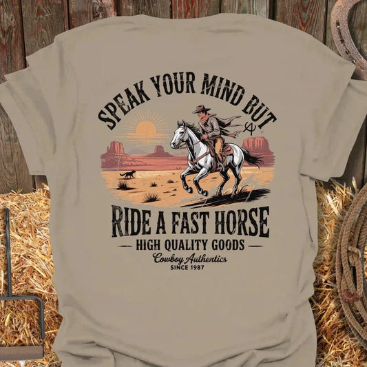Latigo Cowboy Fast Horse  Tee Sand / S