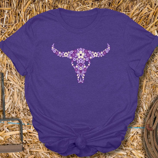 Latigo Cowboy Floral Skull Tee T-Shirt Heather Purple / S