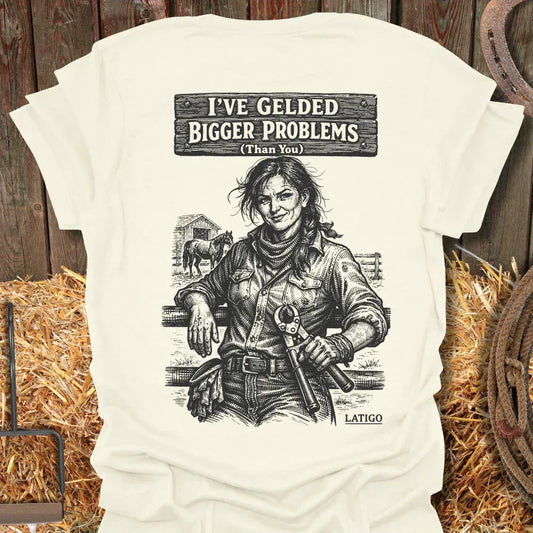 Latigo Cowboy Gelded Problems Tee T-Shirt Natural / S
