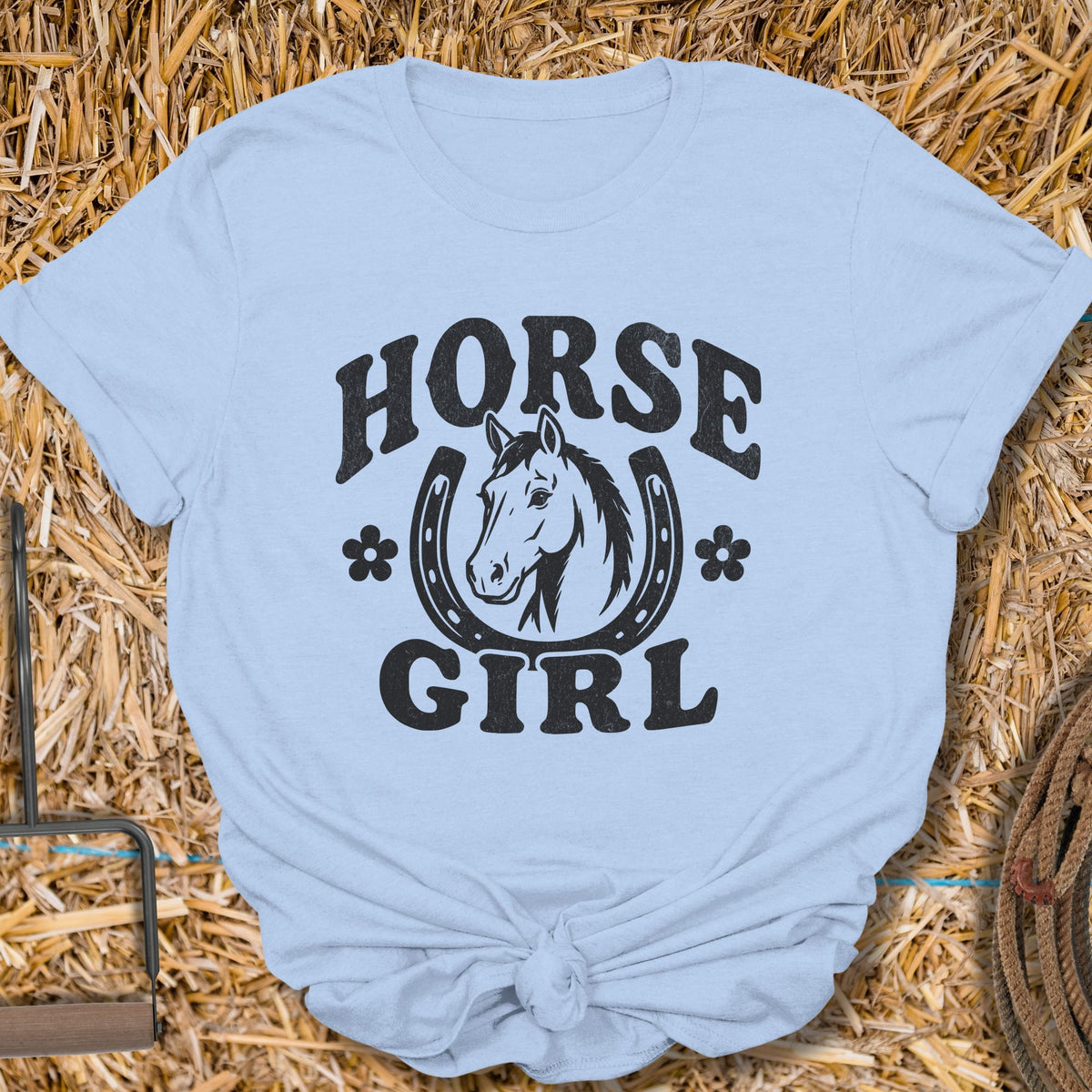 Latigo Cowboy Horse Girl Tee T-Shirt Light Blue / S