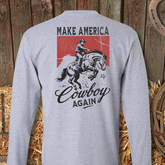 Latigo Cowboy Make America Cowboy Again Long Sleeve Tee Long-sleeve Sport Grey / S