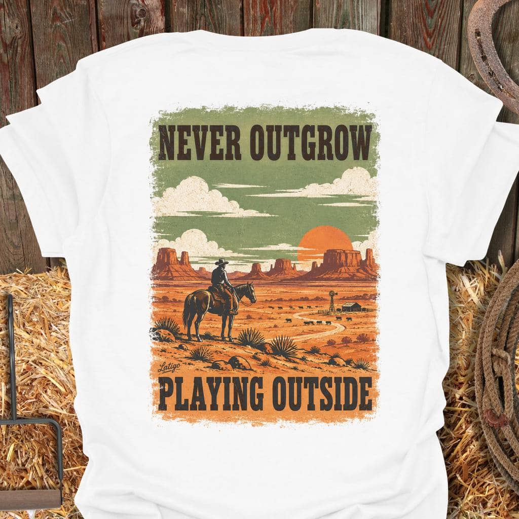 Latigo Cowboy Playing Outside Tee T-Shirt M / White