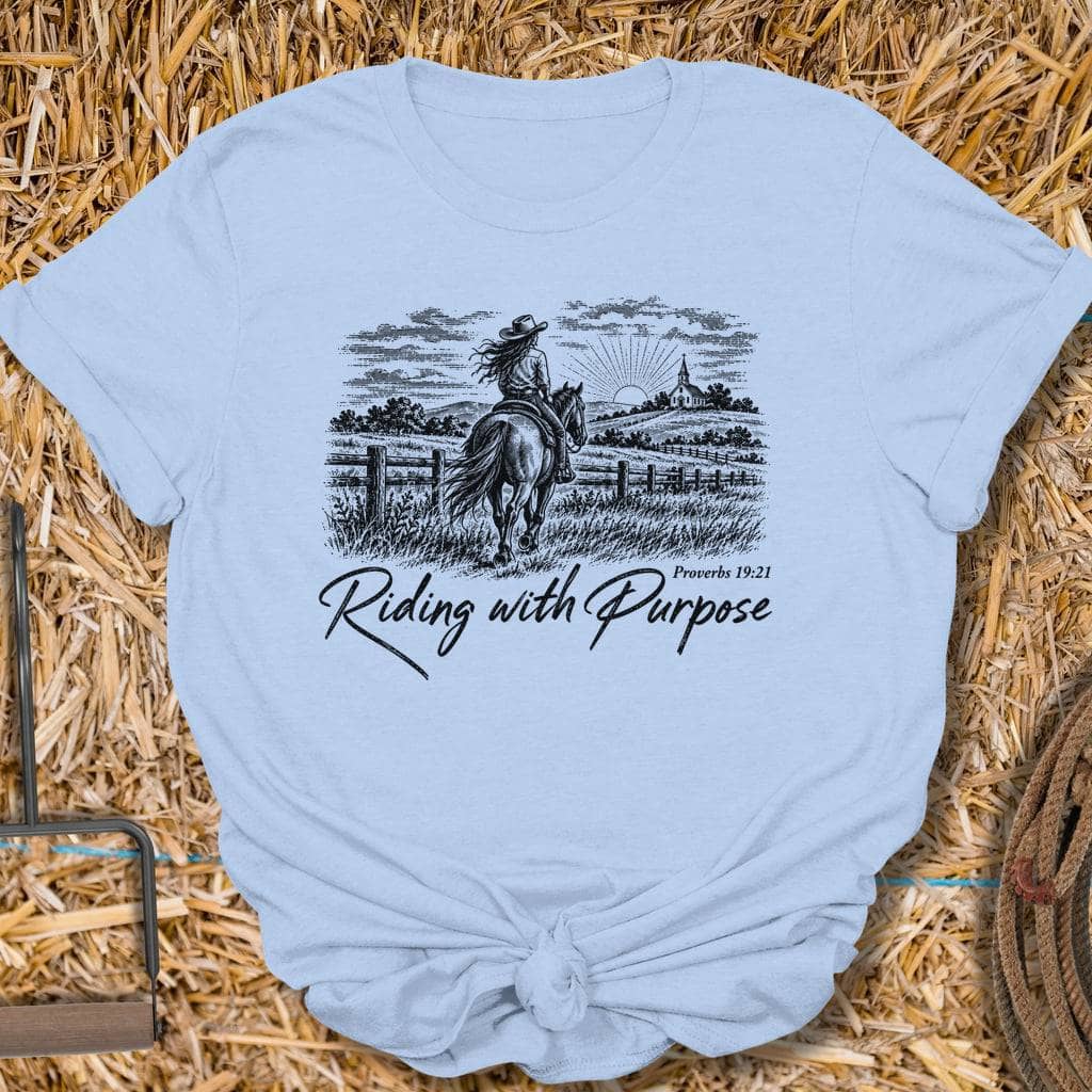 Latigo Cowboy Riding With Purpose Tee T-Shirt S / Light Blue