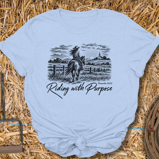 Latigo Cowboy Riding With Purpose Tee T-Shirt S / Light Blue