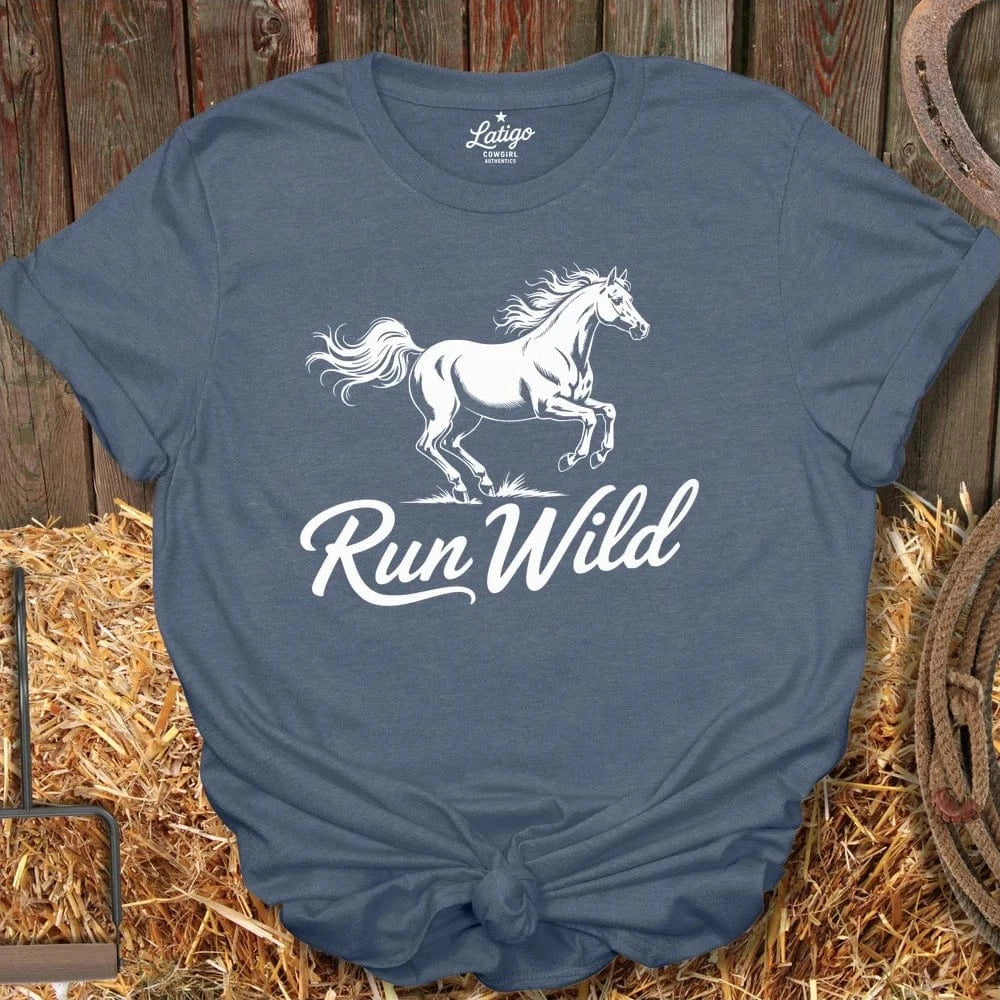Latigo Cowboy Run WIld  Tee Heather Indigo / S