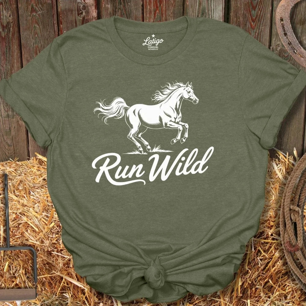 Latigo Cowboy Run WIld  Tee Military Green / S