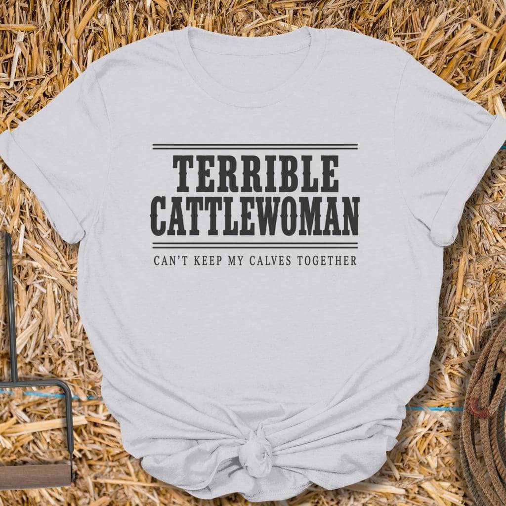 Latigo Cowboy Terrible Cattlewoman Tee T-Shirt S / Ice Grey