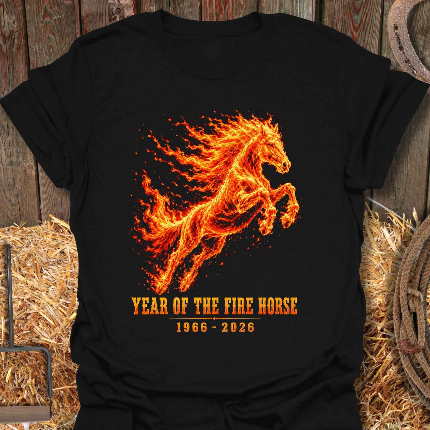 Printify T-Shirt Black / S Fire Horse Flame Tee