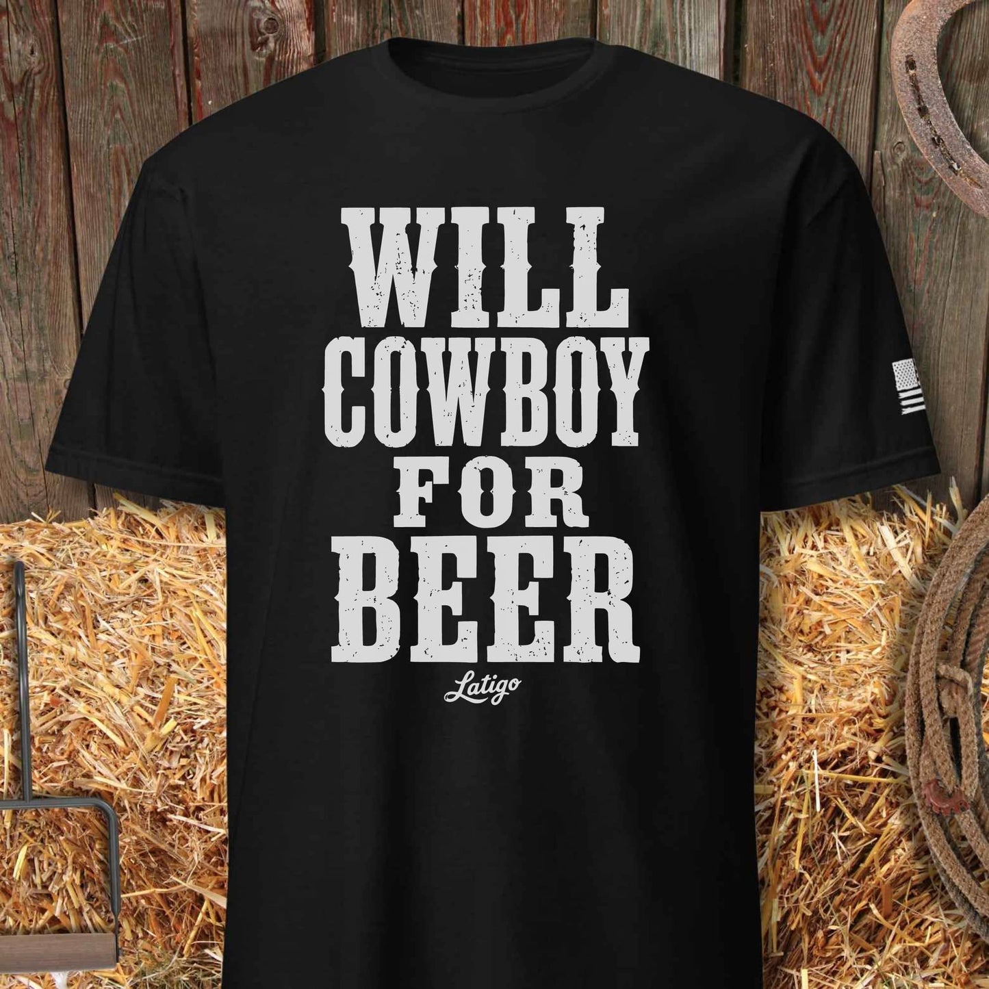 Printify T-Shirt Black / S Will Cowboy For Beer Tee