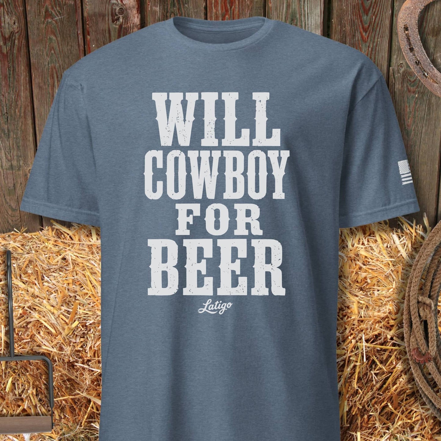 Printify T-Shirt Heather Indigo / S Will Cowboy For Beer Tee