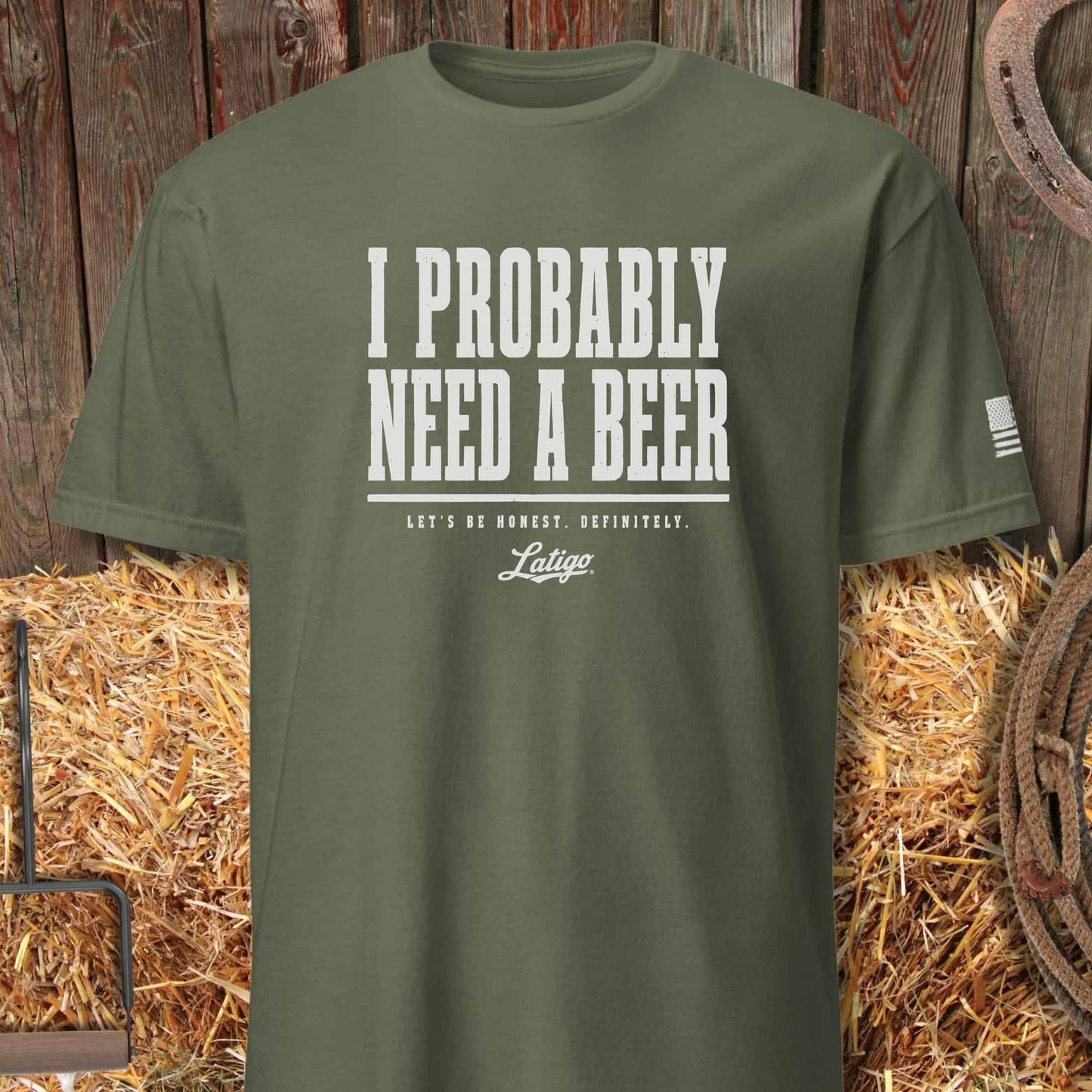Printify T-Shirt Heather Military Green / S Need A Beer Tee