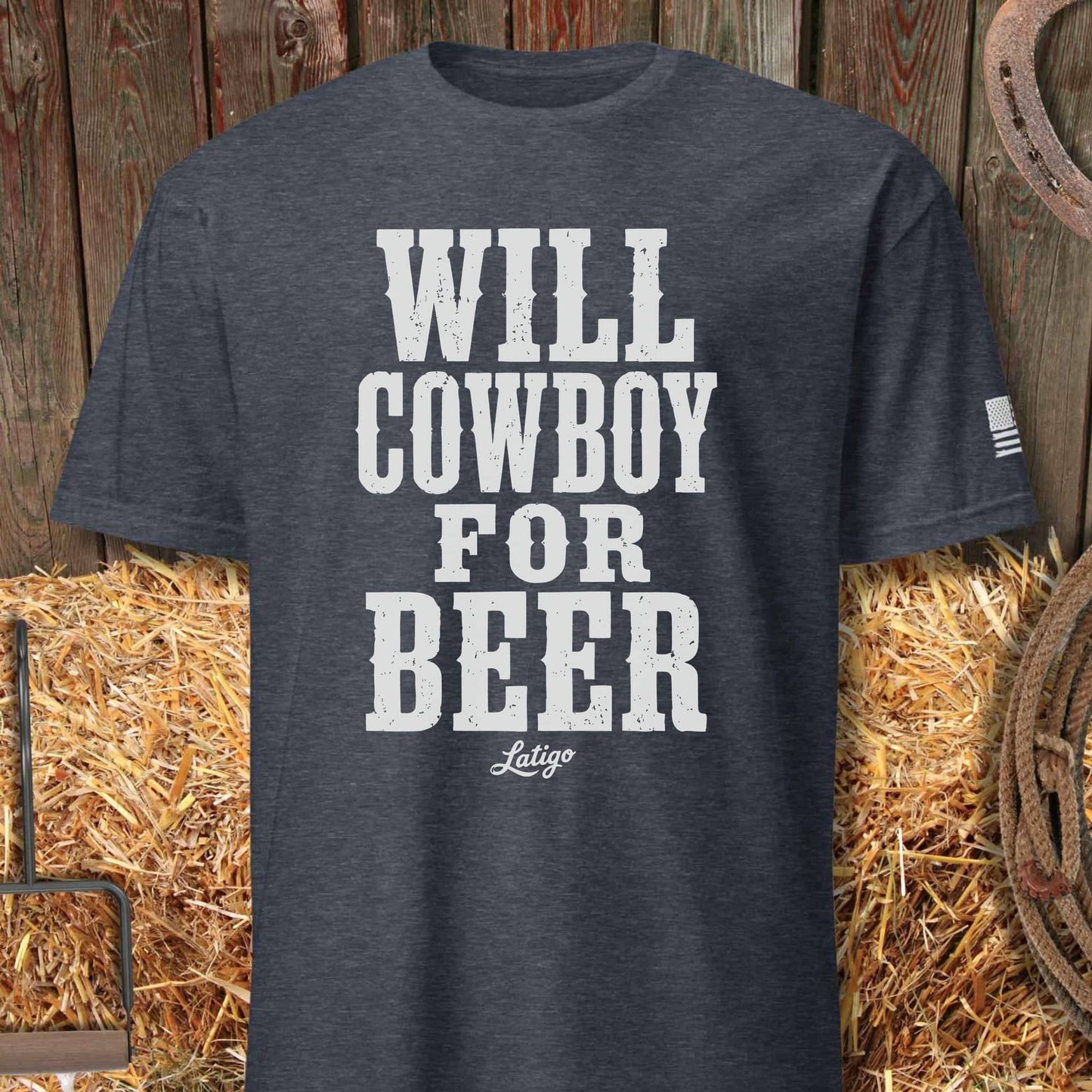 Printify T-Shirt Heather Navy / S Will Cowboy For Beer Tee