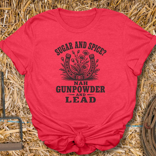 Printify T-Shirt Heather Red / S Gunpowder And Lead Tee