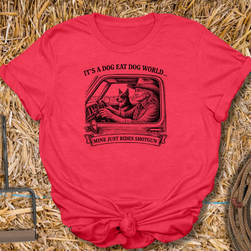 Printify T-Shirt Heather Red / S Rides Shotgun Tee