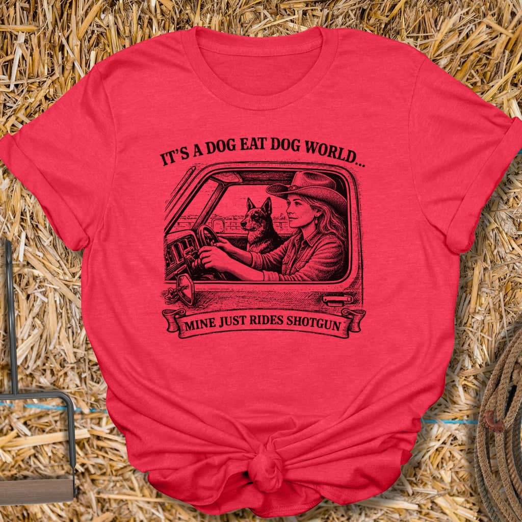 Printify T-Shirt Heather Red / S Rides Shotgun Tee