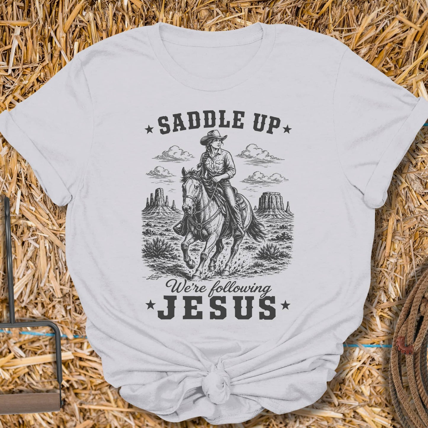 Printify T-Shirt Ice Grey / S Saddle Up Ladies Tee