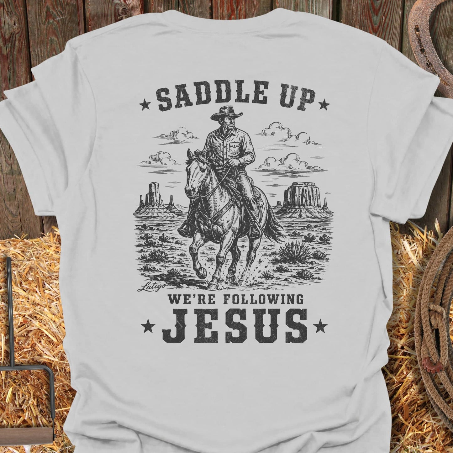 Printify T-Shirt Ice Grey / S Saddle Up Tee