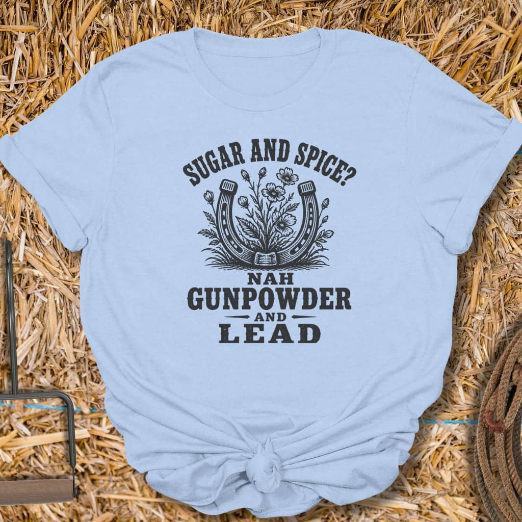 Printify T-Shirt Light Blue / S Gunpowder And Lead Tee