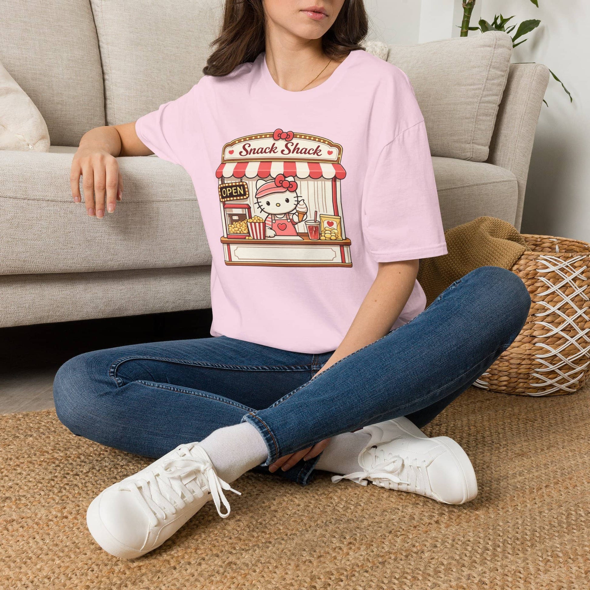 Printify T-Shirt Light Pink / M Snack Shack T‑Shirt — Cute Hello Kitty Snack Stand Graphic Tee