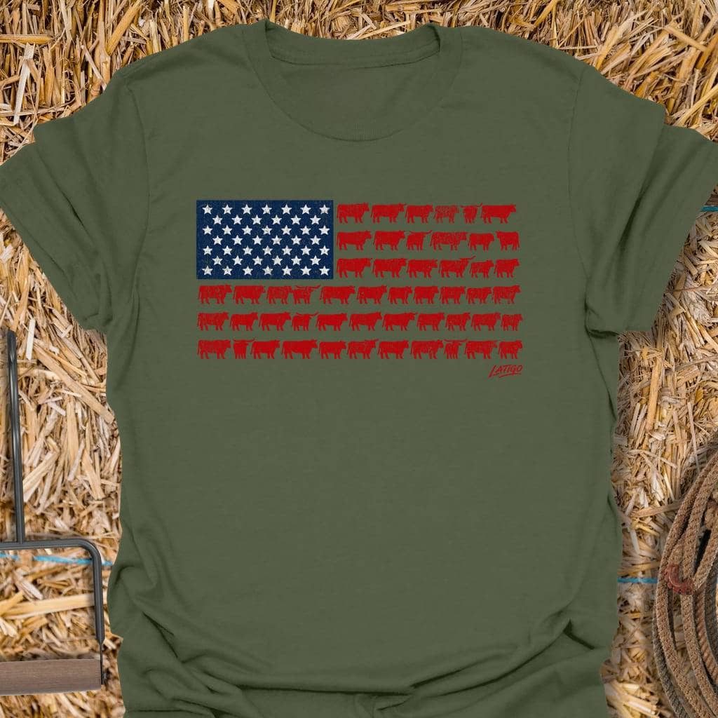 Printify T-Shirt Military Green / S Beef Flag Tee