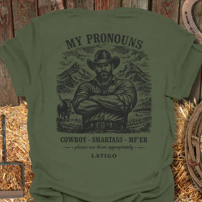 Printify T-Shirt Military Green / S Pronouns Tee
