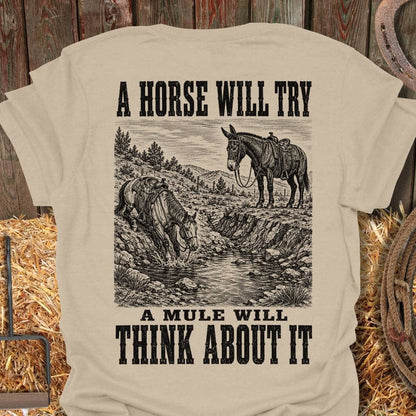 Printify T-Shirt Sand / S Mule Will Think Tee