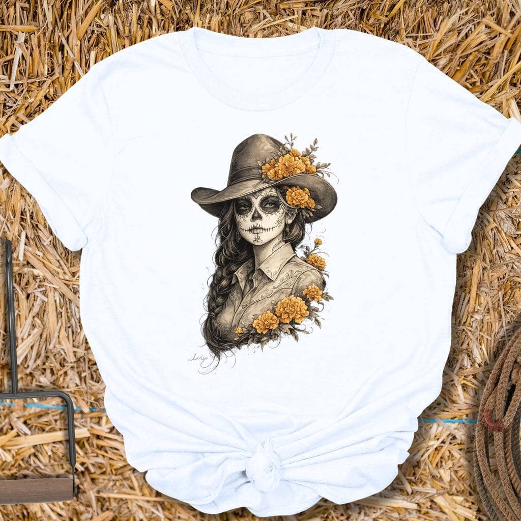 Printify T-Shirt White / S Marigold Muerta Tee
