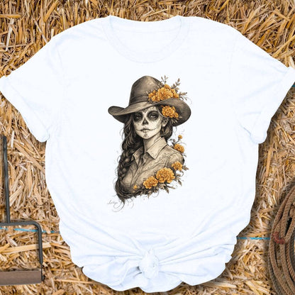 Printify T-Shirt White / S Marigold Muerta Tee
