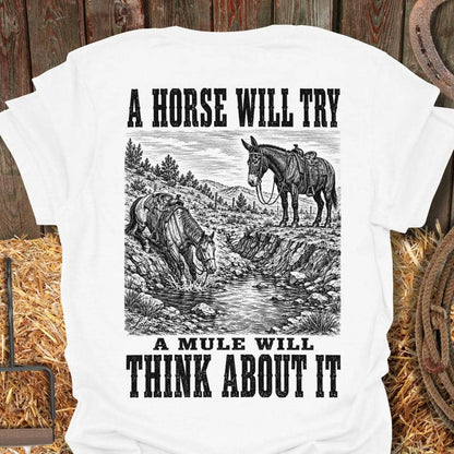 Printify T-Shirt White / S Mule Will Think Tee