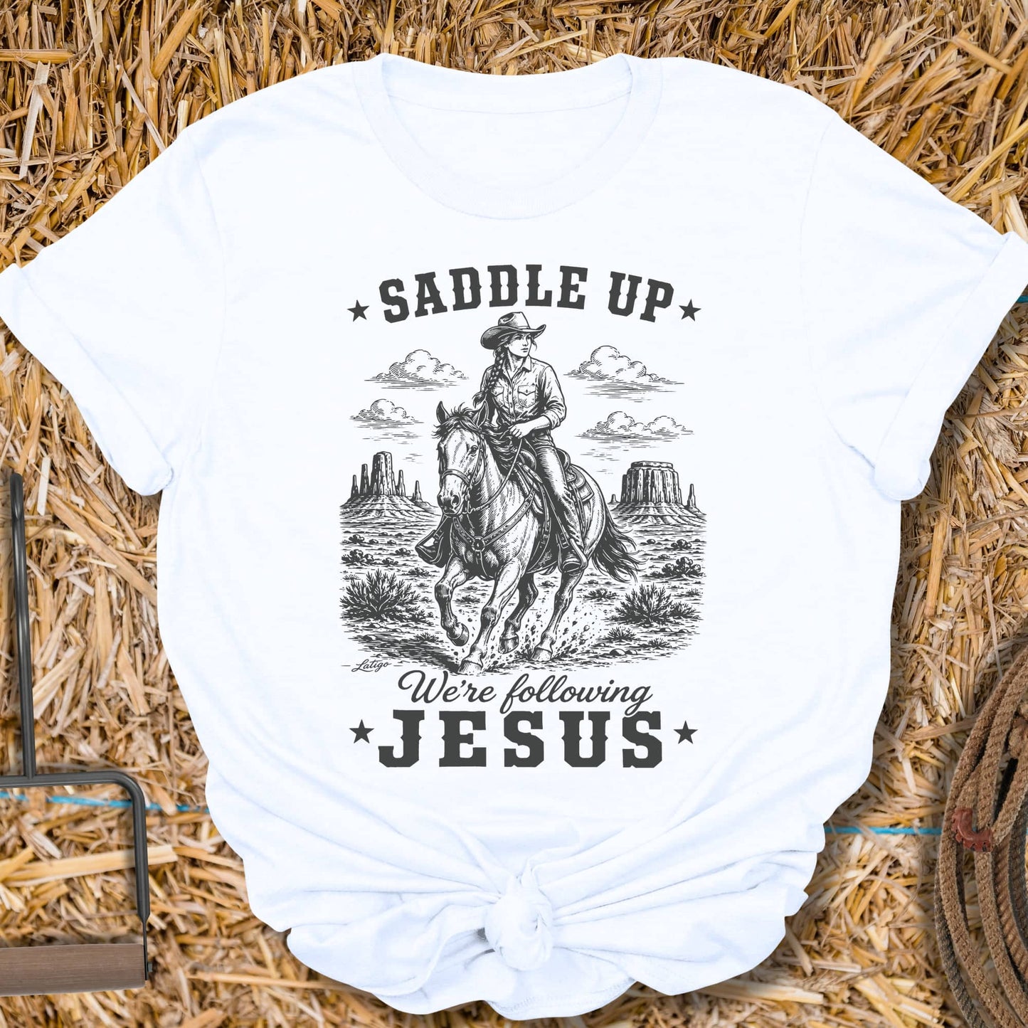 Printify T-Shirt White / S Saddle Up Ladies Tee